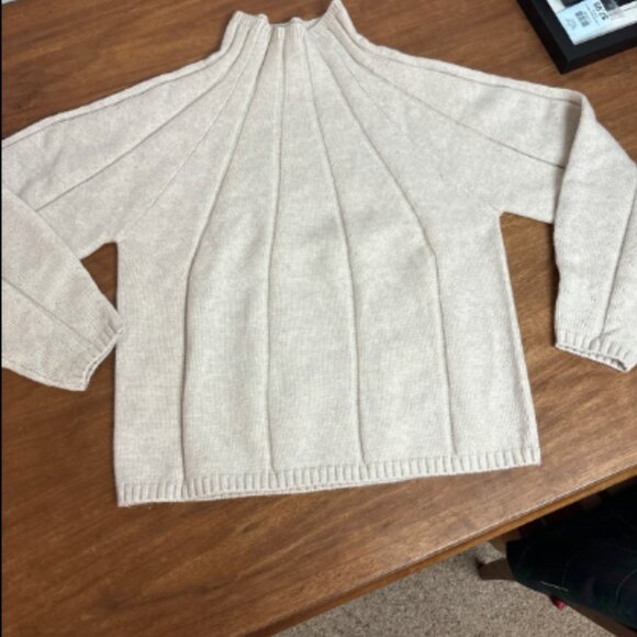 ANN TAYLOR MOCK NECK SEAM POINTELLE SLEEVE IVORY OATMEAL SWEATER NEW XS P - Picture 3 of 7